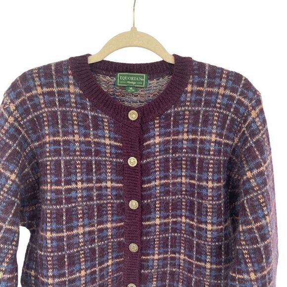 Equorian Heritage Mohair Blend Vintage Cardigan Sweater Medium Burgundy - Picture 3 of 9